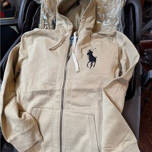 Ralph Lauren Khaki Zip-Up Hoodie with Black Polo Logo